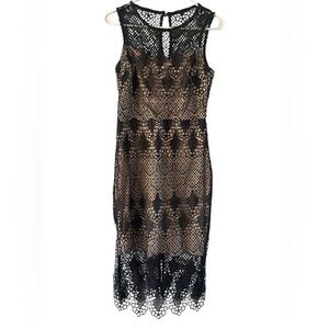 Bisou Bisou Women's Black Lace Over Nude Slip‎ Sheath Dress Size 4